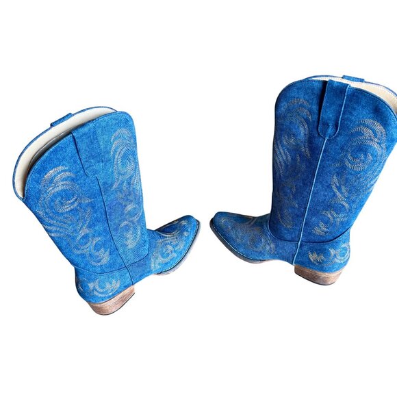 Roper Denim Embroidered Western Cowboy Boots Women’s Size 9 Blue Gold Stitch New - Picture 7 of 14